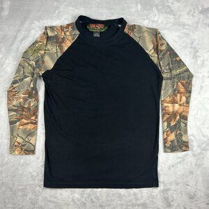 Trail Crest T Shirt Mens Large Black Camo Long Sleeve Outdoor Tee Woodland